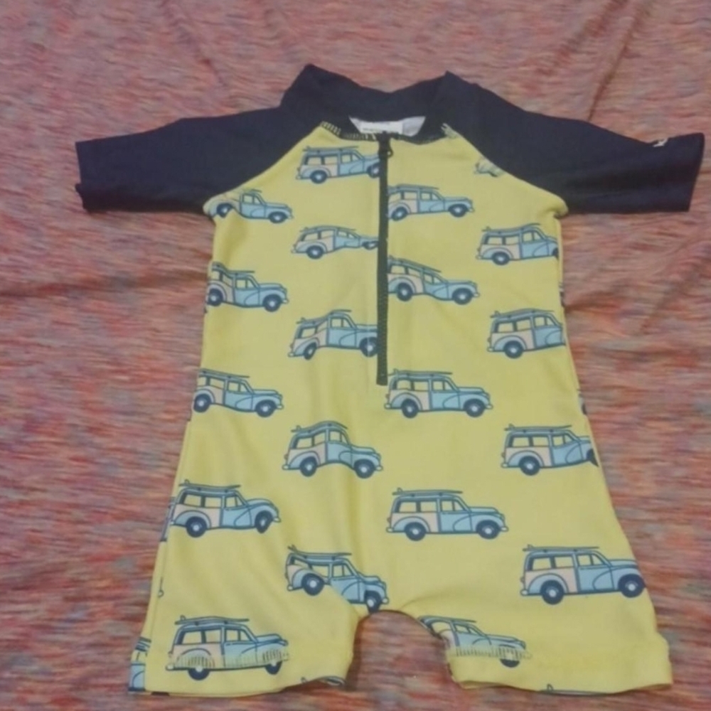 Next Yellow and Navy Romper with Car Print